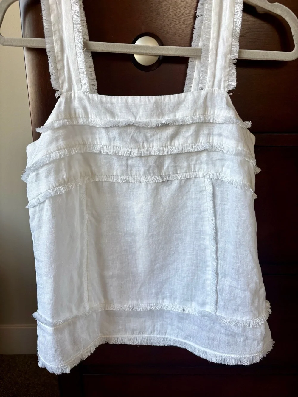 J. Crew White Fringed Linen-Blend Camisole